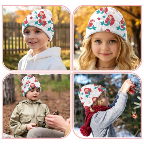 Kids Beanie Knit Hat Winter Unisex Cuffed Beanies Skull Cap Warm Double Layer Thick Acrylic Cute for Girls Boys - color: Mermaid