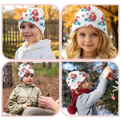 Kids Beanie Knit Hat Winter Unisex Cuffed Beanies Skull Cap Warm Double Layer Thick Acrylic Cute for Girls Boys - color: Mermaid