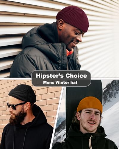 Short Fisherman Beanie for Men Women Wool Fleece Lined Winter Hat - color: 1pcs-wine Red