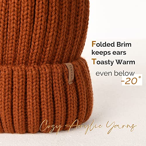FURTALK Womens Winter Knitted Beanie Hat with Faux Fur Pom Warm Knit Skull Cap Beanie for Women - color: Dark Orange