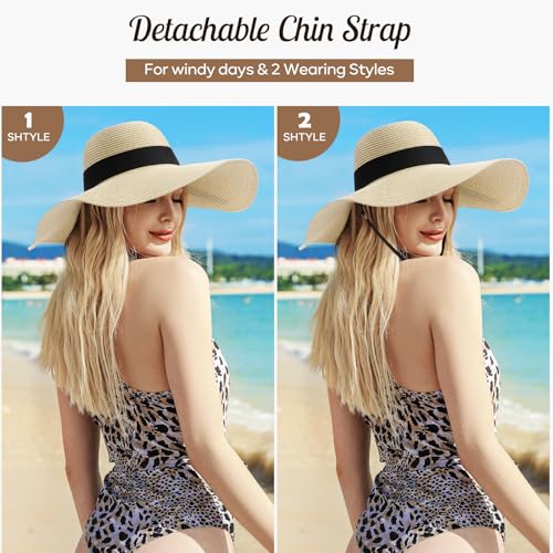 Tavaleu Sun Beach Hats for Women Wide Brim Straw Hats Foldable Summer Hat - color: 14cm-light Color
