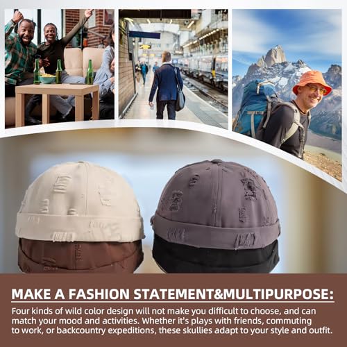 Retro Frayed Brimless Docker Cap Rolled Cuffed Beanie Skullcap Sailor Landlord Hat Casual Lovers Hip Hop Dancing Hats - color: Mg-xgmmxpd51-black