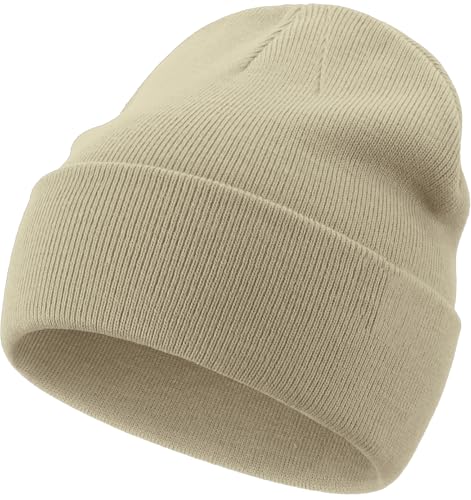100% Cotton Beanie for Women Men Soft Knit Beanies Warm Winter Hat - color: Sandy Beige