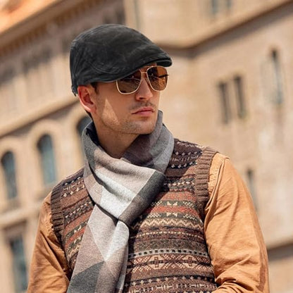 Initlove Mens Newsboy Cap Washed Beret Ivy Hat Flat Hats for Cabbie Driving - color: Black