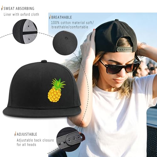 Pineapple Hat Flat Bill Baseball Hats for Men Fashion Black Baseball Cap for Women Adjustable Flat Brim Trucker Hat - color: Cool Pineapple