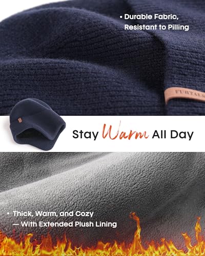 FURTALK Mens Winter Fleece Lined Beanie with Earflaps - color: Navy