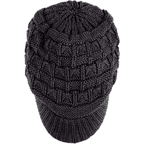 BYOS Womens Winter Chic Cable Warm Fleece Lined Crochet Knit Hat W/Visor Newsboy Cabbie Cap - color: Basket Woven-black