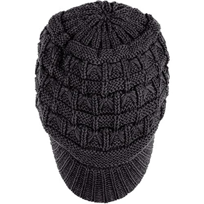 BYOS Womens Winter Chic Cable Warm Fleece Lined Crochet Knit Hat W/Visor Newsboy Cabbie Cap - color: Basket Woven-black