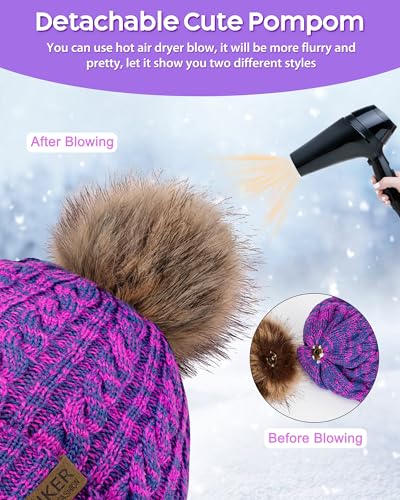 Kids Winter Hat Gloves Scarf Set, Boys and Girls Beanie Hat - color: Pink Purple