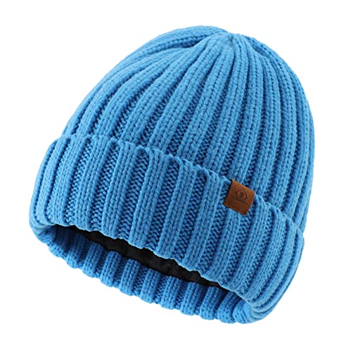 Home Prefer Mens Winter Hat Wool Fleece Lined Knit Beanie Hat Warm Stocking Caps - color: Sky Blue