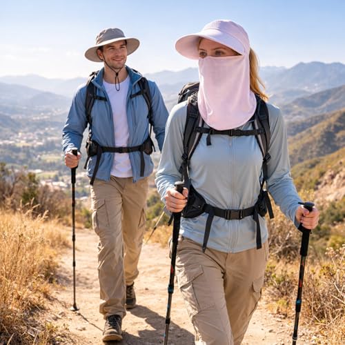 Women Wide Brim Face Mask Sun Hat Detachable Neck Face Flap Ponytail UV Protection Visor Hat Garden Fishing Hiking - color: Bg8094-pink