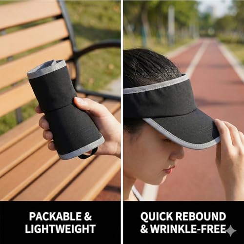 Reflective Brim Quick Dry Lightweight Visor Hat - color: Black & Light Gray