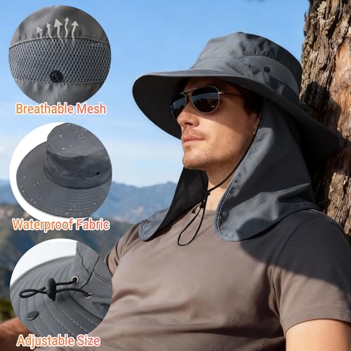 NPQQUAN Sun Hats for Men Women with Neck Flap UPF 50+ UV Protection - color: Beige（neck Flap）