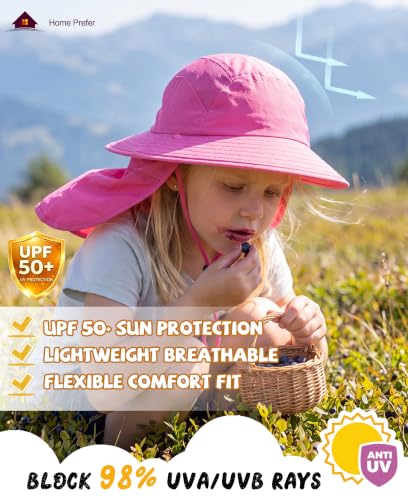 Home Prefer UPF 50+ Boys Sun Hat with Neck Flap Wide Brim Summer Beach Bucket Hat for Boys Girls Toddler Kids Safari Hat - color: Rose Red