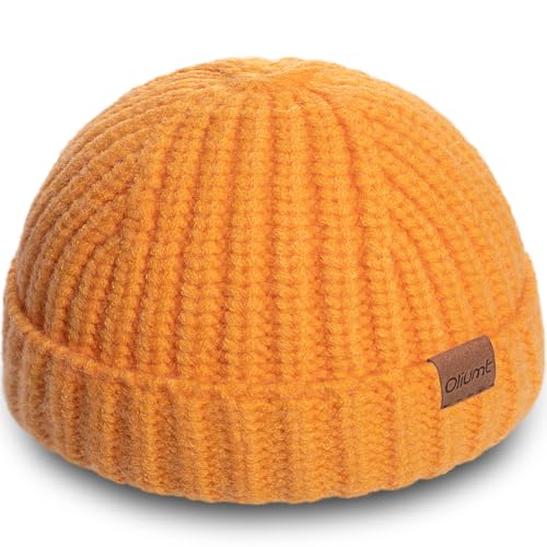 Fisherman Short Beanie Hats for Men, Knit Skull Cap Cuff Trawler Hat Mens Stylish Watch Cap Winter Warm Hat for Daily Wear - color: Yellow