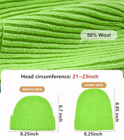 Wool Fisherman Beanies for Men Knit Fall Winter Beanie Hat Skull Cap - color: Neon Yellow Green