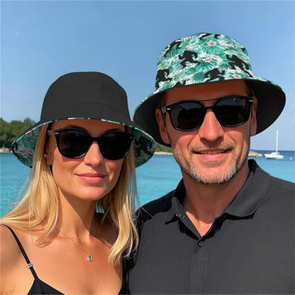 Amasnay Neon Bucket Hat Cotton Double-Side-Wear Reversible Sun Hat for Women Men, Summer Vacation Travel Beach Fisherman Hat - color: Green Floral Bigfoot