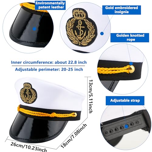 8 Pieces Captain Hats Adjustable White Sailors Navy Marine Admiral Caps for Yacht Theme Party Costume Accessory - color: Style 7