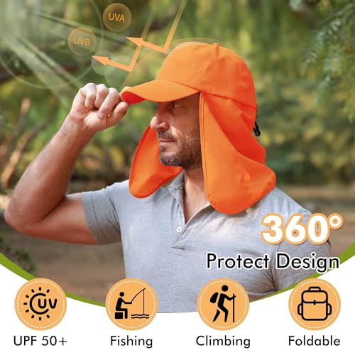 Tirrinia Wide Brim Sun Hat with Neck Flap for Men & Women - color: Orange