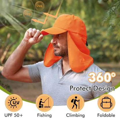 Tirrinia Wide Brim Sun Hat with Neck Flap for Men & Women - color: Orange