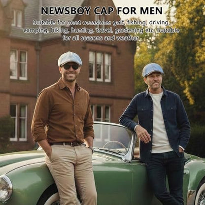 meioro Mens Denim Newsboy Hat 6 Panel Cotton Adjustable Flat Cap - color: Light Blue