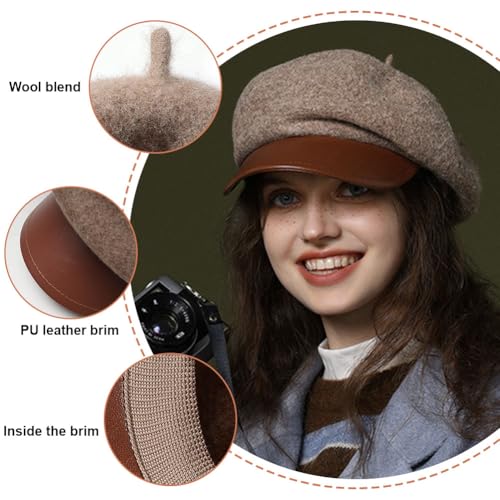 Women Classic Wool Blend Berets Elegant Flat Beret Caps Retro Peaked Cap Hats Autumn Winter Hat Solid Color - color: Brown