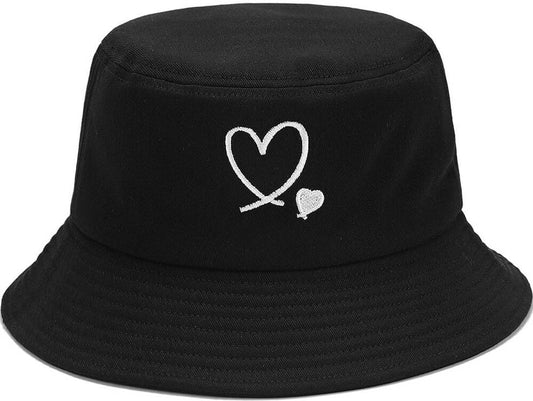 XYIYI Fashion Embroidery Bucket Hat Cotton Beach Fisherman Hats for Women Girls - color: Double Heart Black