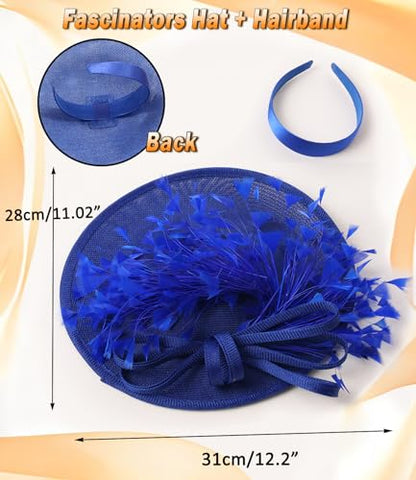 Unpifolov Fascinators Hats Elegant Women Flower Mesh Feathers Wedding Cocktail Bride Headband for Derby Hat Tea Party - color: Royal Blue