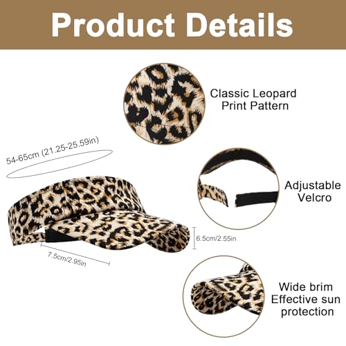 YAMEIZE Leopard Sun Visors for Women Men - Cheetah Print Running Golf Tennis Sun Hat Adjustable Ponytail Cap for Sport - color: Leopard Beige