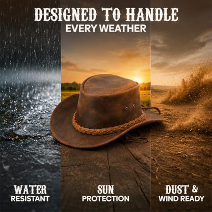 Equine Care Leather Cowboy Hat for Men & Women, Genuine Leather Western - color: Rustic Brown, size: 7 1/4-7 3/8
