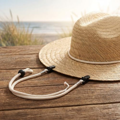 UPKOCH Hat Clips for Wind, White Hat Chin Strap Clip with Polyester Cord, Strap Retainer for Baseball Caps Bucket Sun Fishing Travel