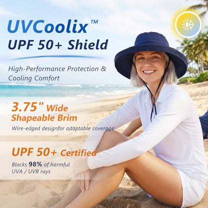 TOP-EX UVCoolix Women's UPF 50+ Wide Brim Cooling Sun Hat - color: Navy, size: X-Large