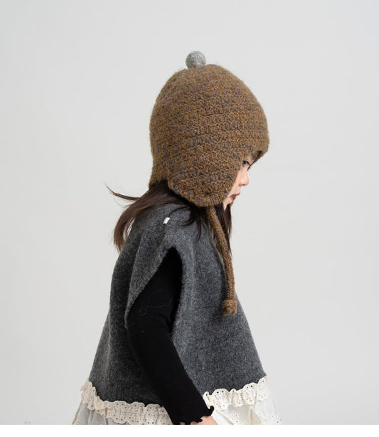 PENINSULA LOVE Toddler Kids Peruvian Beanie Hat Winter Earflap Knitted Beanie Slouchy Ski Snow Hat for Boys Girls 2-6 Years - color: Ginger