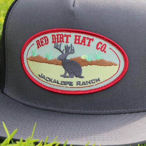 Red Dirt Hat Company Wildlife Hat | 5-Panel Western Adjustable Snapback Cap - color: Jackalope - Charcoal/Grey