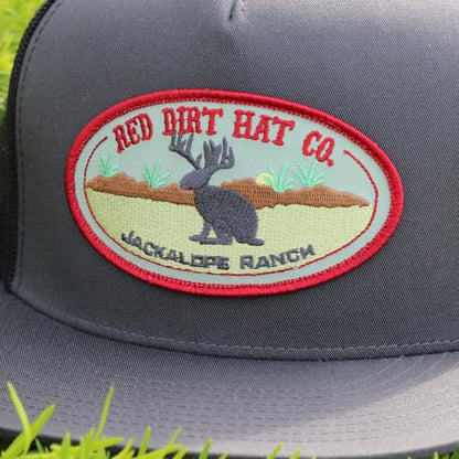 Red Dirt Hat Company Wildlife Hat | 5-Panel Western Adjustable Snapback Cap - color: Jackalope - Charcoal/Grey