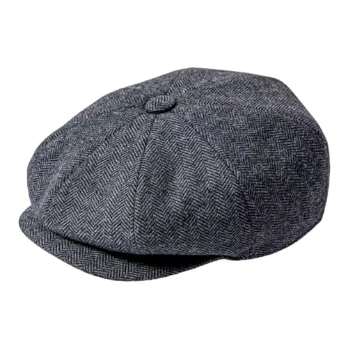 Men Wool Blend 8 Panel Newsboy Cap - color: Herringbone Grey, size: 7 3/8