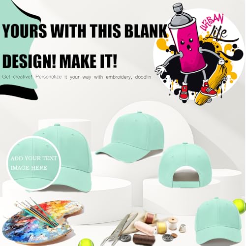 ZH Plain Adjustable Baseball Cap - Lot of 12 Unisex Blank Design Caps - color: Aqua Green