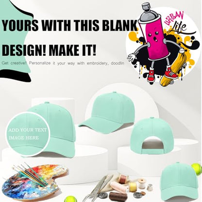 ZH Plain Adjustable Baseball Cap - Lot of 12 Unisex Blank Design Caps - color: Aqua Green