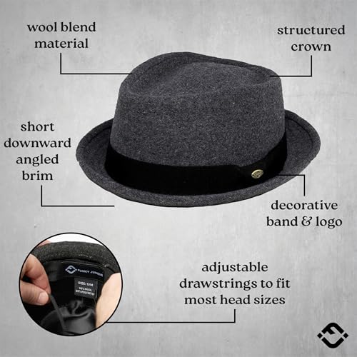 Funky Junque Wool Blend Porkpie Fedora, Classic Trilby Dress Hat - color: Light Grey, size: Large