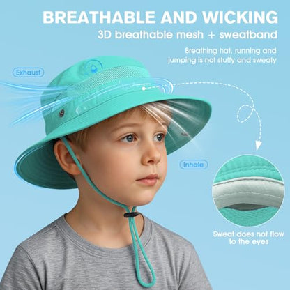 Century Star Outdoor Kids Sun Hat UPF 50+ Quick Dry Adjustable Bucket Hat Windproof Waterproof Beach Fishing Safari Hat - color: 2pcs Rose Red & Lake Blue