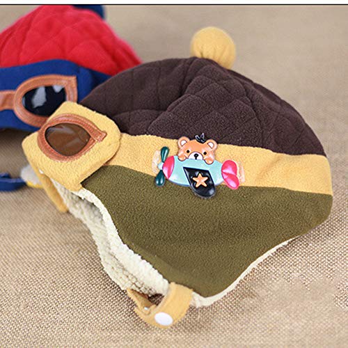 Toddlers Baby Girls and Boys Crochet Earflap Pilot Hats Beanie Cap Winter Warm Knit Caps Ear Protection Cap - color: Hat1-brown