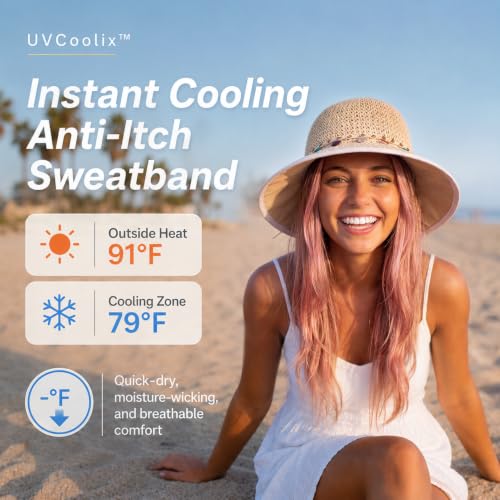 TOP-EX Ponytail Cooling Beach Straw Sun Hat Women UV Natural L