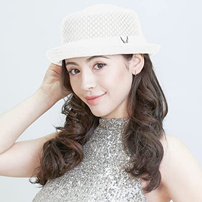 The Hat Depot Unisex Light Weight Classic Soft Cool Mesh Pork Pie hat - color: White, size: Small-Medium