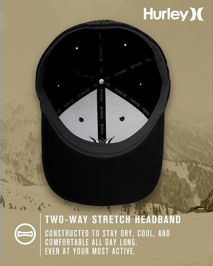Hurley Mens Baseball Cap Moisture Wicking Flexfit Fitted Hat for Men - color: Black, size: Large-X-Large