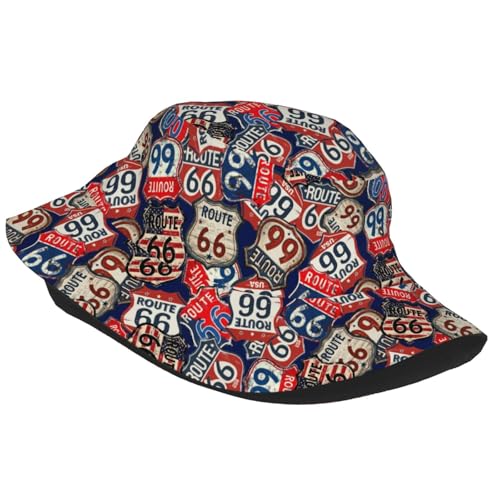 Bucket Hat for Men Women Packable Sun Hats Fisherman Outdoor Summer Travel Hiking Beach Caps - color: Route 66