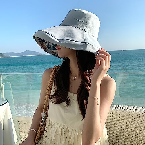 HUAMULAN Women Summer Vacation Wide Brim Sun Hat Reversible Fishing Hats - color: Blue