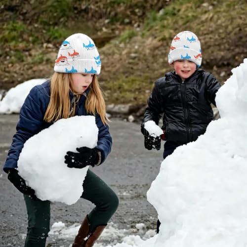 Kids Beanie Knit Hat Winter Unisex Cuffed Beanies Skull Cap Warm Double Layer Thick Acrylic Cute for Girls Boys - color: Shark
