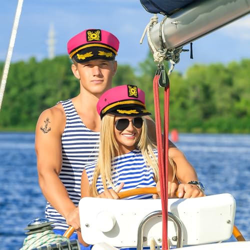 dodowin Captain Sailor Hat Set for Women Men, Yacht Rock Party Costume 4pcs - style: Pink Captain Hat Set
