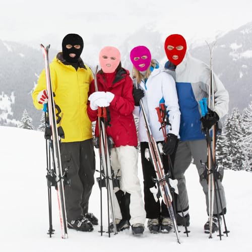 3 Hole Ski Mask, Knitted Balaclava Face Mask, Winter Full Face Mask Cover for Winter Outdoor Sports - color: Red