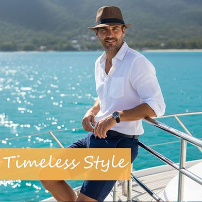 Classic Short Brim Fedora Summer Beach Trilby Hat - color: Black Band-coffee